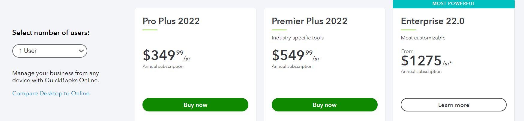 QuickBooks Online vs Desktop - QuickBooks Desktop Price